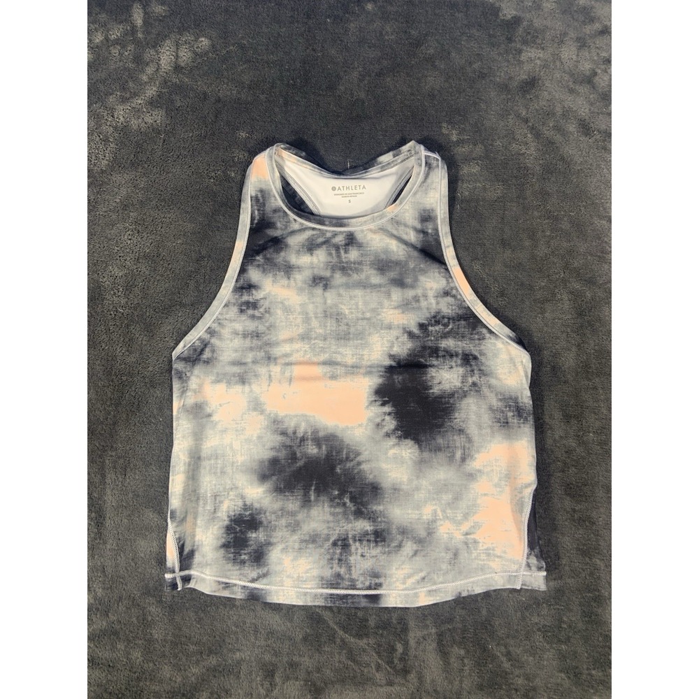 Athleta Black Gray Light Coral Tie Dye Racerback Tank Top Stretch Size Small S